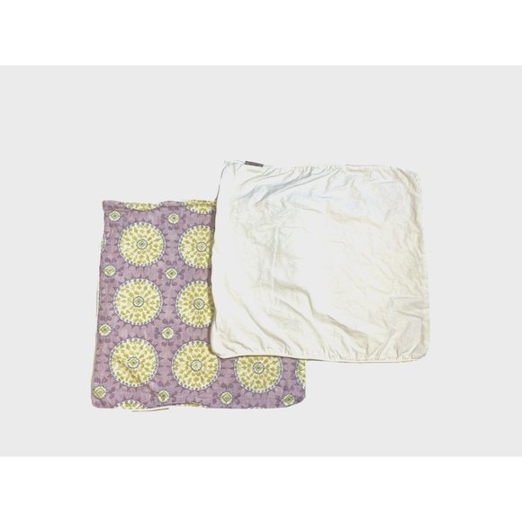 2 American Mills Inc Pair Euro Pillow Shams 22 Zip Purple Green Print Designer - Picture 2 of 6